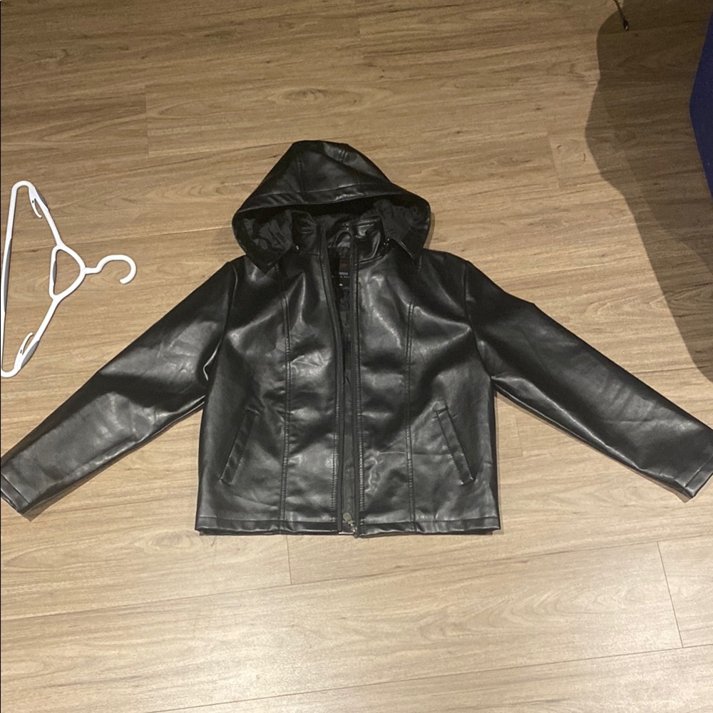 Black Hooded Leather Jacket